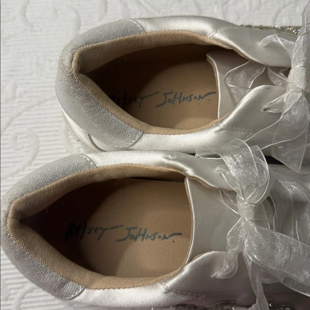 Betsey Johnson Cibil “Bride” Sneakers. Bling.  Size 8. Satin Ribbon lace.